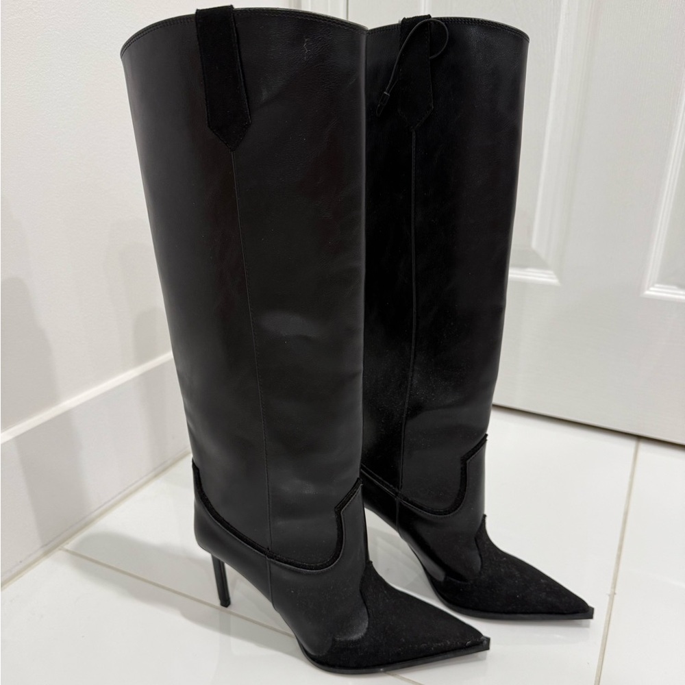 Elegant Black Knee-High Women's Boots from Zara. Size 37, NWT